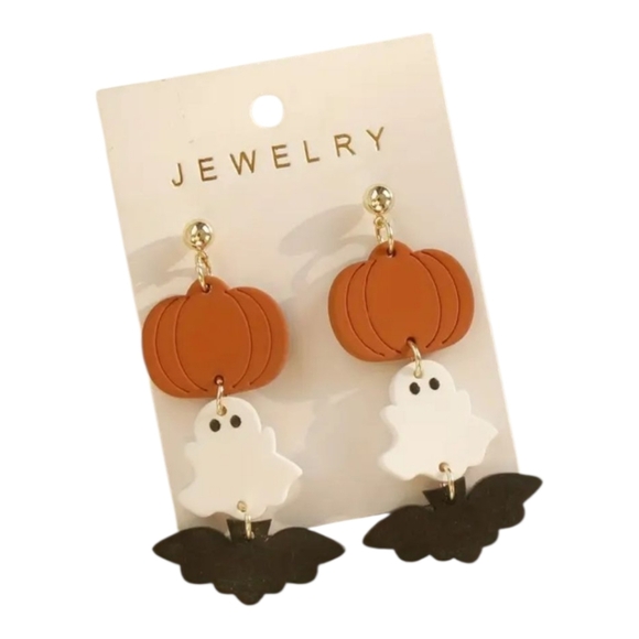 Pumpkin, Ghosts & Bats Dangle Earrings, NEW! - Picture 2 of 3